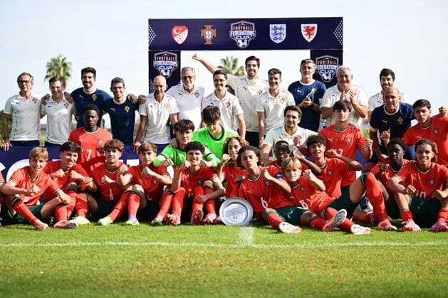 Portugal v England - Football Federation Cup ANTALYA, TURKIYE - NOVEMBER 4: The Portuguese U-16 players celebrate after winning the preparatory tournament match between Portugal and England national football teams in Antalya, Turkiye on November 4, 2025. Orhan Cicek Anadolu Antalya Turkey. Editorial use only. Please get in touch for any other usage.  Copyright: x2025xAnadoluxOrhanxCicekx