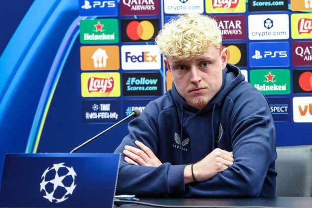 Club s Joaquin Seys pictured during a press conference, PK, Pressekonferenz of Belgian soccer team Club Brugge KV, on Tuesday 04 November 2025 in Brugge. The team is preparing for tomorrow s game against Spanish FC Barcelona, Barca on day four of the League phase of the UEFA Champions League tournament. BRUNOxFAHY  x138953395x