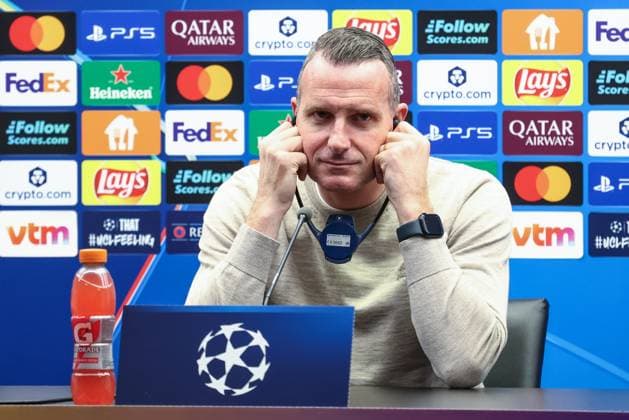 Club s head coach Nicky Hayen pictured during a press conference, PK, Pressekonferenz of Belgian soccer team Club Brugge KV, on Tuesday 04 November 2025 in Brugge. The team is preparing for tomorrow s game against Spanish FC Barcelona, Barca on day four of the League phase of the UEFA Champions League tournament. BRUNOxFAHY  x138953615x
