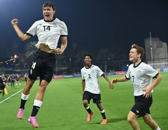 Germany v Colombia: Group G - FIFA U-17 World Cup Qatar 2025 Toni LANGSTEINER of Germany celebrate after scoring goal during the FIFA U-17 World Cup Qatar 2025 Group G match between Germany and Colombia in Doha, Qatar, on November 4, 2025 DOHA Qatar Copyright: xNOUSHADx