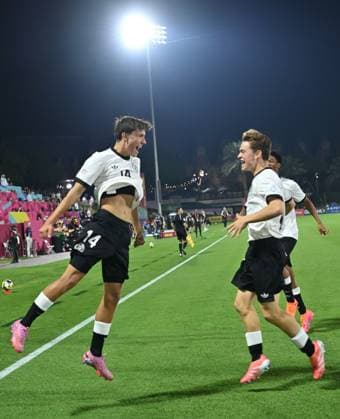 Germany v Colombia: Group G - FIFA U-17 World Cup Qatar 2025 Toni LANGSTEINER of Germany celebrate after scoring goal during the FIFA U-17 World Cup Qatar 2025 Group G match between Germany and Colombia in Doha, Qatar, on November 4, 2025 DOHA Qatar Copyright: xNOUSHADx
