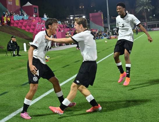 Germany v Colombia: Group G - FIFA U-17 World Cup Qatar 2025 Toni LANGSTEINER (L) of Germany celebrate after scoring goal during the FIFA U-17 World Cup Qatar 2025 Group G match between Germany and Colombia in Doha, Qatar, on November 4, 2025 DOHA Qatar Copyright: xNOUSHADx