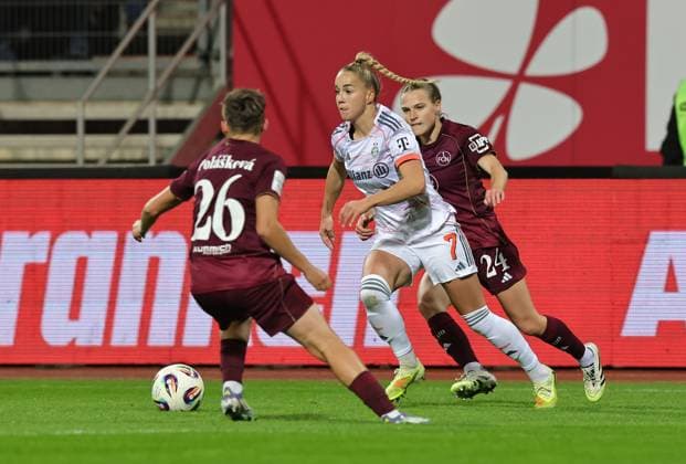 04 11 2025 Soccer Season 2025 2026 1 Women Soccer Bundesliga 09 Matchday 1 FC Nuremberg FCN Club FC Bayern Munich FCB Sportfoto Zink DaMa xdaxmax Aneta Polaskova 26, 1 FC Nuremberg FCN Giiulia Gwinn 7, FC Bayern Munich FCB Nastassja Lein 24, 1 FC Nuremberg FCN