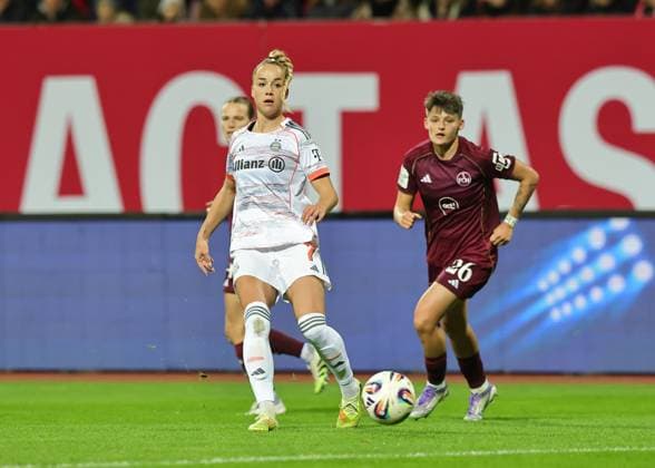 04 11 2025 Soccer Season 2025 2026 1 Women Soccer Bundesliga 09 Matchday 1 FC Nuremberg FCN Club FC Bayern Munich FCB Sportfoto Zink DaMa xdaxmax Giiulia Gwinn 7, FC Bayern Munich FCB Aneta Polaskova 26, 1 FC Nuremberg FCN