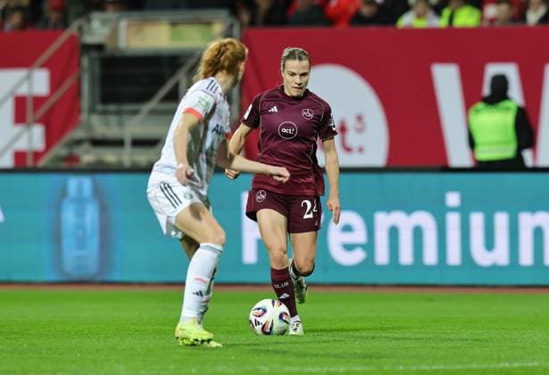 04 11 2025 Soccer Season 2025 2026 1 Women Soccer Bundesliga 09 Matchday 1 FC Nuremberg FCN Club FC Bayern Munich FCB Sportfoto Zink DaMa xdaxmax Stine Ballisager Pedersen 3, FC Bayern Munich FCB Nastassja Lein 24, 1 FC Nuremberg FCN