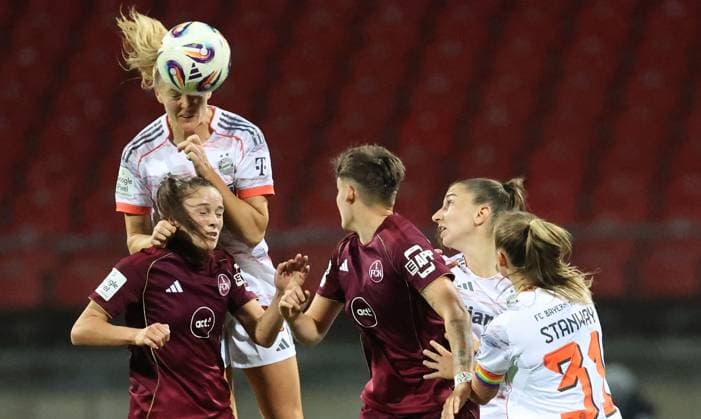 Ballisager Stine - Homann Sanja , 1.FC Nürnberg-Bayern München , Google Pixel Frauen-Bundesliga , Fußball , in den Max Morlock Stadion, in Nürnberg , Bayern, Deutschland. November 04, 2025 . Photo by: Davide Elias IPA Photo Pressefoto DENL Copyright: xDavidexEliasx