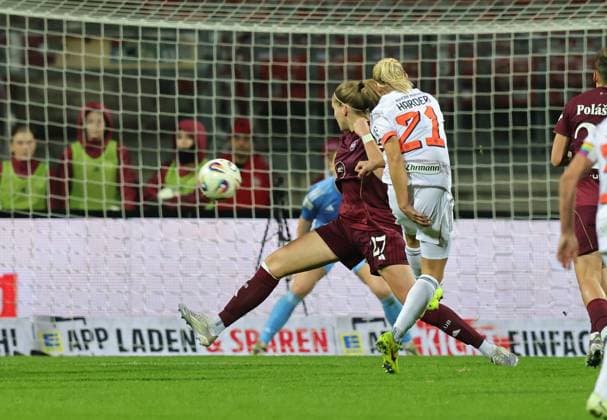 04 11 2025 Soccer Season 2025 2026 1 Women Soccer Bundesliga 09 Matchday 1 FC Nuremberg FCN Club FC Bayern Munich FCB Sportfoto Zink DaMa xdaxmax Pernille Harder 21, FC Bayern Munich FCB with shot on goal gg Beatrix Fördös Foerdoes 27, 1 FC Nuremberg FCN