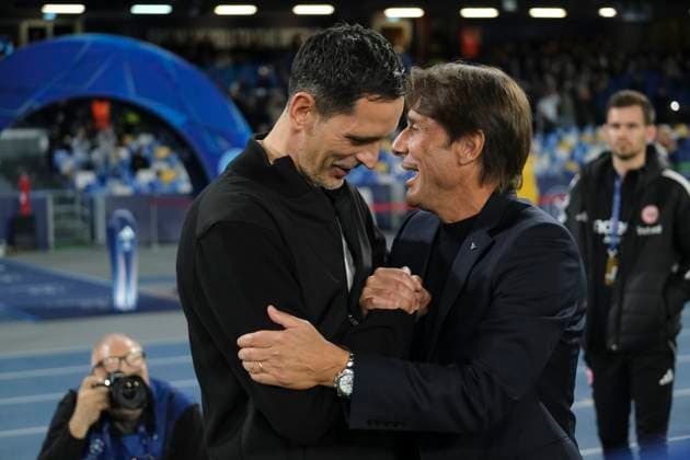 UCL MD4 SSC Napoli vs Eintracht Frankfurt Napoli™s Italian coach Antonio Conte and Eintracht Frankfurt s German coach Dino Toppmoller During match UEFA Champions League 2025 26 League Phase MD4 SSC Napoli vs Eintracht Frankfurt at Stadio Maradona on November 4, 2025 in Naples _DSF1307 Copyright: xAntonioxBalascox