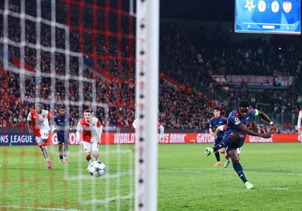 Bukayo Saka of Arsenal scores the opening goal from penalty Slavia Prague v Arsenal, UEFA Champions League, Group Stage, Football, Fortuna Arena, Prague, Czechia - 04 Nov 2025Prague Fortuna Arena Czech Republic EDITORIAL USE ONLY No use with unauthorised audio, video, data, fixture lists, club league logos or live services. Online in-match use limited to 120 images, no video emulation. No use in betting, games or single club league player publications.  Copyright: xMichaelxZemanek Shutterstockx 15642030m