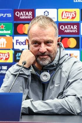 Barcelona s head coach Hansi Flick pictured during a press conference, PK, Pressekonferenz of Spanish FC Barcelona, Barca on Tuesday 04 November 2025 in Brugge. The team is preparing for tomorrow s game against Belgian soccer team Club Brugge KV, on day four of the League phase of the UEFA Champions League tournament. BRUNOxFAHY  x139001136x