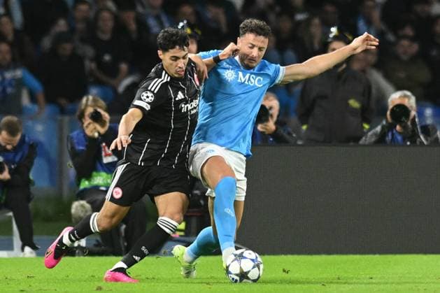 Amir Rrahmani of SSC Napoli competes for the ball with Fares Chaibi of Eintracht Frankfurtduring the Uefa Champions League match between SSC Napoli vs Eintracht Frankfurt at Diego Armndo Maradona Stadium  Copyright: xDaniloxGemito IPAxSportx xipa-agency.netx xx IPA_67522804 IPA_Agency_IPA67522804