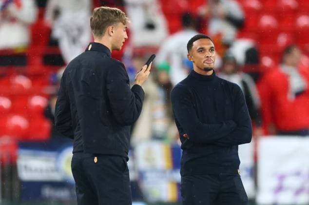 Trent Alexander-Arnold of Real Madrid before the start of the match Liverpool v Real Madrid, UEFA Champions League, Group Stage, Football, Anfield, Liverpool, UK - 04 Nov 2025Liverpool Anfield United Kingdom EDITORIAL USE ONLY No use with unauthorised audio, video, data, fixture lists, club league logos or live services. Online in-match use limited to 120 images, no video emulation. No use in betting, games or single club league player publications. Copyright: xPaulxCurrie Shutterstockx 15642053x