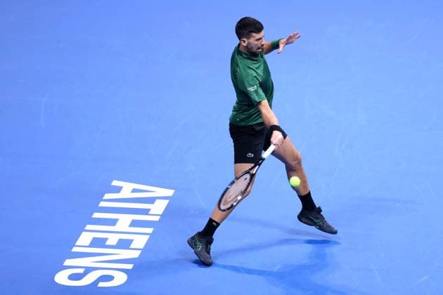 ATP, Tennis Herren 250 tournament in Athens ATHENS, GREECE - NOVEMBER 4: Novak Djokovic of Serbia in action against Alejandro Tabilo of Chile during the Hellenic Championship ATP 250 at OAKA Olympic Athletic Center in Athens, Greece, on November 4, 2025. Costas Baltas Anadolu Athens Greece. Editorial use only. Please get in touch for any other usage.  Copyright: x2025xAnadoluxCostasxBaltasx