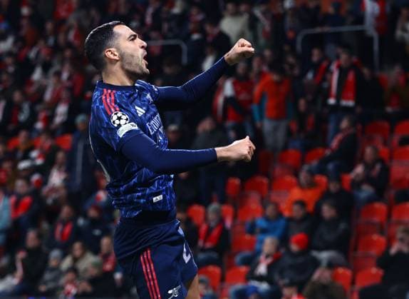 Mikel Merino of Arsenal celebrates scoring his sides second goal Slavia Prague v Arsenal, UEFA Champions League, Group Stage, Football, Fortuna Arena, Prague, Czechia - 04 Nov 2025Prague Fortuna Arena Czech Republic EDITORIAL USE ONLY No use with unauthorised audio, video, data, fixture lists, club league logos or live services. Online in-match use limited to 120 images, no video emulation. No use in betting, games or single club league player publications.  Copyright: xMichaelxZemanek Shutterstockx 15642030v