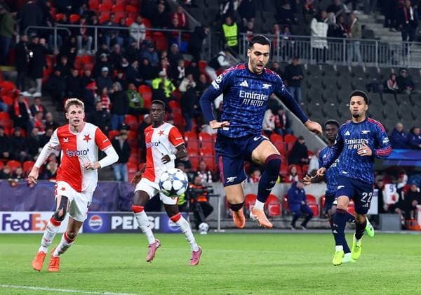 Mikel Merino of Arsenal scores his sides second goal Slavia Prague v Arsenal, UEFA Champions League, Group Stage, Football, Fortuna Arena, Prague, Czechia - 04 Nov 2025Prague Fortuna Arena Czech Republic EDITORIAL USE ONLY No use with unauthorised audio, video, data, fixture lists, club league logos or live services. Online in-match use limited to 120 images, no video emulation. No use in betting, games or single club league player publications.  Copyright: xMichaelxZemanek Shutterstockx 15642030u