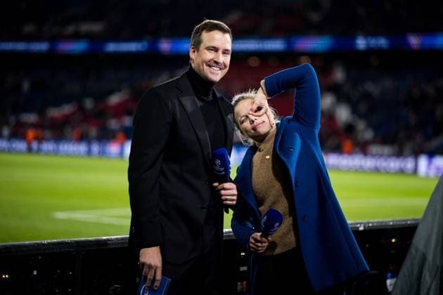 UEFA Champions League FC Paris Saint Germain FC Bayern Munich 04 11 2025 Sebastian Benesch Field Reporter amazon Prime and Tabea Kemme TV Expert amazon Prime pose before their broadcast PARIS, FRANCE 4 NOVEMBER UEFA Champions League Matchday 4, FC Paris Saint Germain vs FC Bayern Munich, Parc des Princes on 04 11 2025 Copyright: xBEAUTIFULxSPORTS Wunderlx