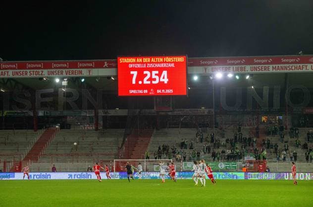 Soccer, Women, Season 2025 2026, Google Pixel Women Bundesliga 9 Matchday , 1 FC Union Berlin VfL Wolfsburg, Scoreboard with number of spectators 7254, 04 11 2025, Copyright: xMatthiasxKochx