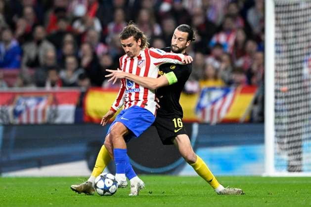 Atletico de Madrid v Royale Union Saint-Gilloise - UEFA Champions League MADRID, SPAIN - NOVEMBER 04 : Griezmann Antoine forward of Atletico de Madrid and Burgess Christian defender of Union Saint-Gilloise during the UEFA Champions League 2025 26 League Phase MD4 match between Atletico de Madrid and Royale Union Saint-Gilloise on November 4, 2025 in Madrid, Spain, 04 11 2025 Madrid Spain  Copyright: xJanxDexMeuleneirx