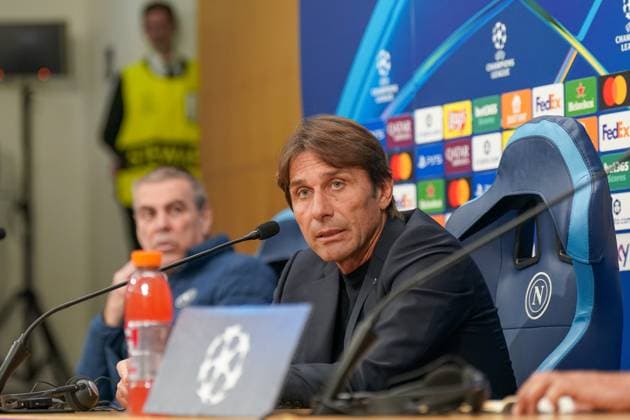 Football UEFA Champions League 2025 26, Matchday 4 SSC Napoli vs Eintracht Frankfurt Stadio Diego Armando Maradona Napoli Antonio Conte Coach, Napoli Press conference, Media Copyright: xJOERANxSTEINSIEKx