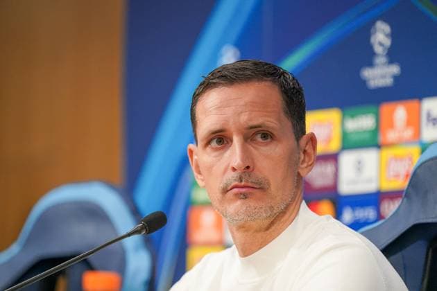 Football UEFA Champions League 2025 26, Matchday 4 SSC Napoli vs Eintracht Frankfurt Stadio Diego Armando Maradona Napoli Dino Toppmöller Dino Toppmoller Coach, Eintracht Frankfurt Press Conference, Media Copyright: xJOERANxSTEINSIEKx