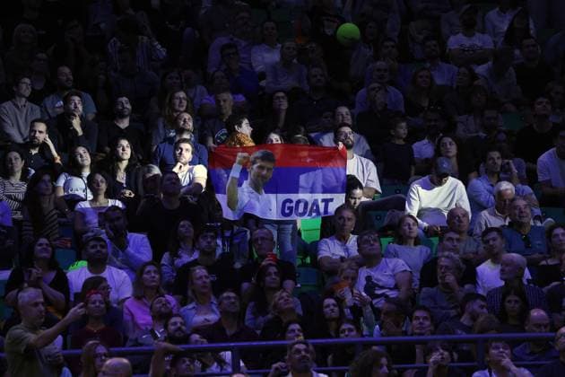 ATP, Tennis Herren 250 tournament in Athens ATHENS, GREECE - NOVEMBER 4: Fans of Novak Djokovic show their support during the Hellenic Championship ATP 250, at OAKA Olympic Athletic Center, in Athens, Greece, on November 4, 2025. Costas Baltas Anadolu Athens Greece. Editorial use only. Please get in touch for any other usage.  Copyright: x2025xAnadoluxCostasxBaltasx