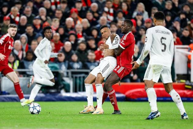 Liverpool v Real Madrid UEFA Champions League Ibrahima KonatÃ of Liverpool and Kylian MbappÃ of Real Madrid during the UEFA Champions League match at Anfield, Liverpool UK Newspapers OUT Copyright: xMaxxTomlinsonx FIL-22464-0067