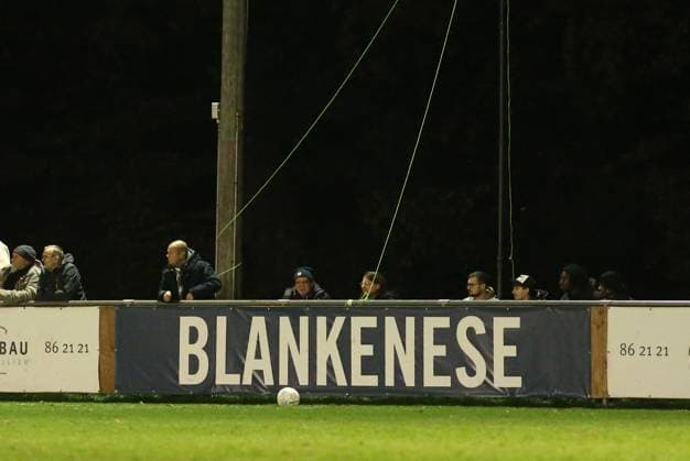 Soccer, 2025 2026 season, Lotto Cup, Hamburg, 4th round, Spielvereinigung Blankenese TuS Dassendorf Advertising banner with Blankenese lettering on the pitch at Sülldorfer Kirchenweg Blankenese Hamburg