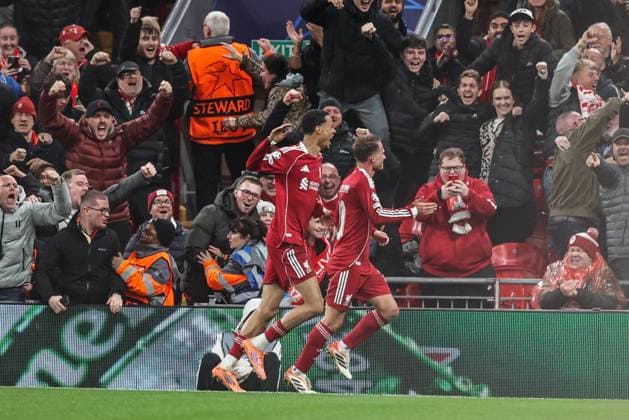 UEFA Champions League Matchday 4 of 8 Liverpool v Real Madrid Alexis Mac Allister of Liverpool celebrates his goal to make it 1-0 during the UEFA Champions League Matchday 4 of 8 Liverpool vs Real Madrid at Anfield, Liverpool, United Kingdom, 4th November 2025 (Photo by Alfie Cosgrove News Images) Liverpool Anfield Merseyside United Kingdom Copyright: xAlfiexCosgrove NewsxImagesx