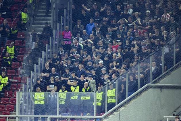 PIRAEUS , 04-11-2025 , Stadio Georgios Karaiskakis , season 2025 2026 , UEFA Champions League football League phase matchday 4 , match between Olympiacos and PSV , picture shows Fans of PSV Einhoven Olympiacos - PSV  x31862086x Copyright: