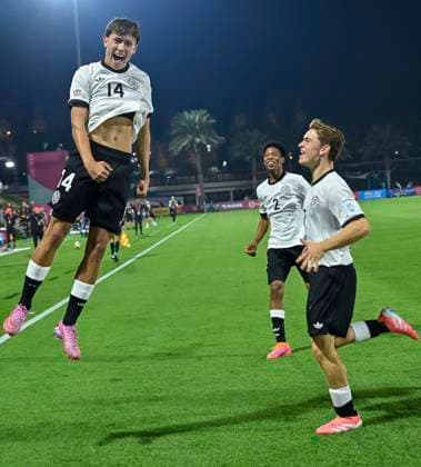 Germany v Colombia: Group G - FIFA U-17 World Cup Qatar 2025 Toni LANGSTEINER of Germany celebrates after scoring a goal during the FIFA U-17 World Cup Qatar 2025 Group G match between Germany and Colombia in Doha, Qatar, on November 4, 2025 DOHA Qatar Copyright: xNOUSHADx