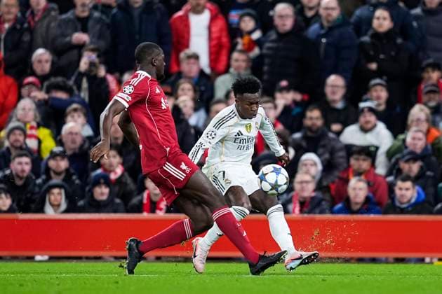 November 4, 2025, Liverpool, Liverpool, England: Vinicius Junior of Real Madrid CF in action during the UEFA Champions League 2025 26 League Phase MD4 match between Liverpool FC and Real Madrid CF at Anfield on November 04, 2025 in Liverpool, England. Liverpool England - ZUMAa181 20251104_zaa_a181_186 Copyright: xDennisxAgyemanx