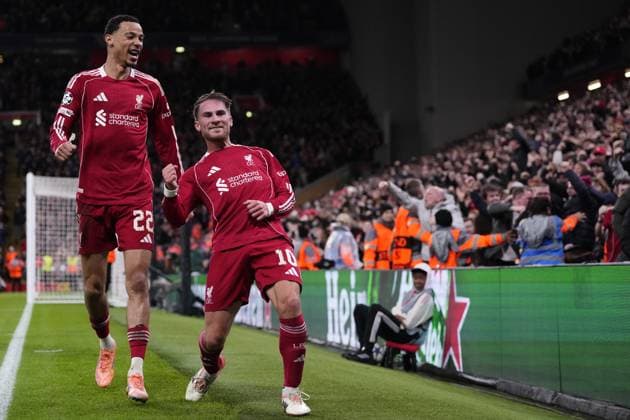 Liverpool FC v Real Madrid C.F. - UEFA Champions League LIVERPOOL, ENGLAND - NOVEMBER 4: Alexis Mac Allister central midfield of Liverpool and Argentina celebrates after scoring his sides first goal during the UEFA Champions League 2025 26 League Phase MD4 match between Liverpool FC and Real Madrid C.F. at Anfield on November 4, 2025 in Liverpool, United Kingdom. Jose Hernandez Anadolu Liverpool United Kingdom. Editorial use only. Please get in touch for any other usage.  Copyright: x2025xAnadoluxJosexHernandezx