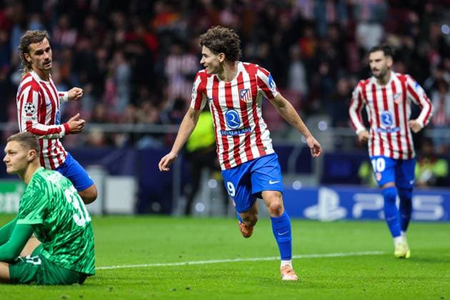 November 4, 2025, Madrid, Madrid, SPAIN: Julian Alvarez of Atletico de Madrid celebrates a goal during the UEFA Champions League 2025 26 League Phase MD4 match between Atletico de Madrid and R. Union Saint-Gilloise at Estadio Metropolitano on November 04, 2025 in Madrid, Spain. Madrid SPAIN - ZUMAa181 20251104_zaa_a181_216 Copyright: xIrinaxR.xHipolitox