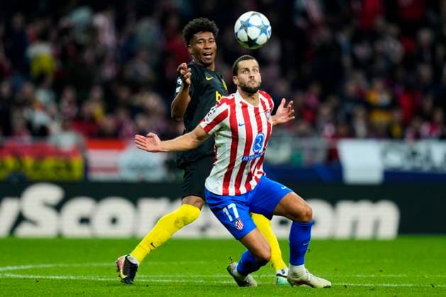 ESP: Atletico de Madrid - Royale Union Saint-Gilloise. UEFA Champions League. Matchday 4. David Hancko of Atletico de Madrid and Kevin Rodriguez of Royale Union Saint-Gilloise during the UEFA Champions League match, between Atletico de Madrid and Royale Union Saint-Gilloise, matchday 3, played at Riyadh Air Mertropolitano Stadium on November 4, 2025 in Madrid, Spain. kpng Copyright: xCesarxCebollax xPRESSINx PS_251104_ATM_SAI_2526_1987