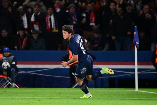 FOOTBALL : PSG vs Bayern Munich - Ligue des Champions - 04 11 2025 Joao Pedro Goncalves Neves ( 87 - PSG ) celebrates after scoring during the UEFA Champions League match between Paris Saint Germain and FC Bayern Munich at Parc Des Princes on November 04 , 2025 in Paris, France. ( Photo by Federico Pestellini PsnewZ ) ParisFrance  Copyright: xFedericoxPestellinix