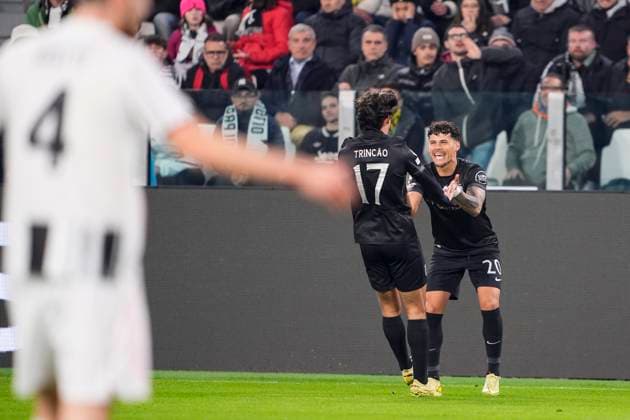 Sporting s Maximiliano Araujo celebrates after scoring the 0-1 goal for his team during the Uefa Champions League soccer match, between Juventus and Sporting CP at the Allianz Stadium in Turin, League phase Matchday 4, north west Italy - Tuesday, November 4, 2025. - Soccer  Copyright: xFabioxFerrari LaPressex