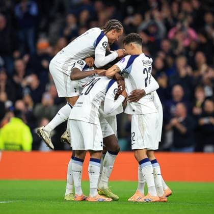 Tottenham Hotspur v FC Copenhagen Champions League 04 11 2025. GOAL CELEBRATION Tottenham Hotspur Forward Wilson Odobert (28) makes it 2-0 during the Champions League match between Tottenham Hotspur and FC Copenhagen at Tottenham Hotspur Stadium, London, United Kingdom on 4 November 2025. London Tottenham Hotspur Stadium London United Kingdom Editorial use only , Copyright: xChrisxFoxwellx PSI-23163-0139