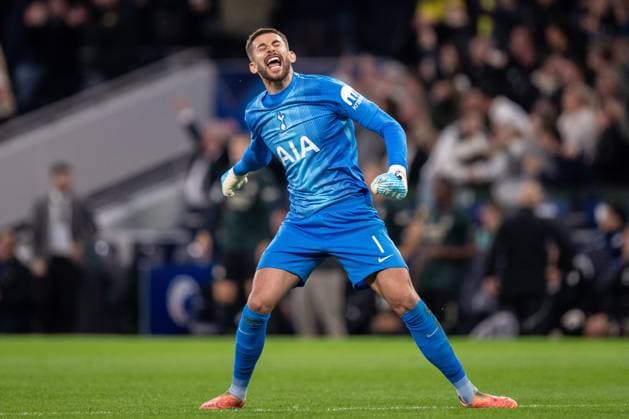 LONDON, ENGLAND - NOVEMBER 04: goalkeeper Guglielmo Vicario of Tottenham Hotspur celebrates during the UEFA Champions League 2025 26 League Phase MD4 match between Tottenham Hotspur and F.C. Copenhagen at Tottenham Hotspur Stadium on November 04, 2025 in London, England. Photo Sebastian Frej Tottenham Hotspur v F.C. Copenhagen - UEFA Champions League 2025 26 League Phase MD4 Copyright: xSebastianxFrejx