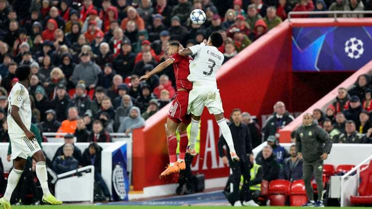 Liverpool v Real Madrid Champions League 04 11 2025. Liverpool forward Cody Gakpo (18) and Real Madrid defender Eder Militao (3) during the Champions League match between Liverpool and Real Madrid at Anfield, Liverpool, England on 4 November 2025. Liverpool Anfield Merseyside England Editorial use only , Copyright: xCraigxGallowayx PSI-23162-0096