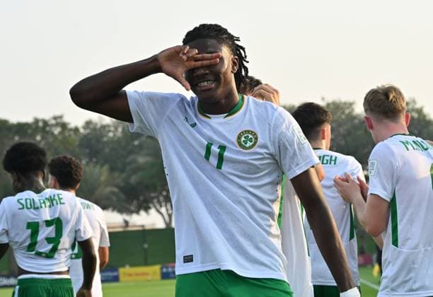 Panama v Republic of Ireland : Group J - FIFA U-17 World Cup Qatar 2025 Jaden Umeh of Republic of Ireland celebrates after scoring a goal during the FIFA U-17 World Cup Qatar 2025 Group J match between Panama and Republic of Ireland in Doha, Qatar, on November 5, 2025. DOHA Qatar Copyright: xNOUSHADx
