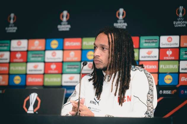 FC Midtjylland press conference, PK, Pressekonferenz - Europa League Herning, Denmark - November 5: Head coahc Mike Tullberg and Kevin Mbabu during FC Midtjylland press conference ahead of the match against Glasgow Celtic in UEFA Europa League at MCH Arena Herning MCH Arena Denmark Copyright: xDANIELxSTENTZx