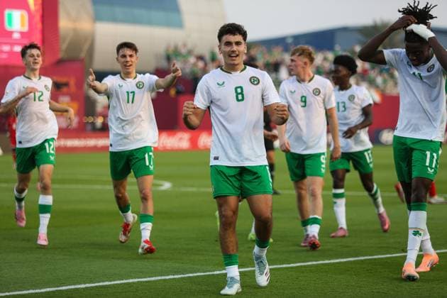 2025 FIFA Under 17 World Cup Group J, Aspire Zone Pitch 3, Doha, Qatar 5 11 2025 Panama vs Republic of Ireland Ireland s Kian McMahon-Brown celebrates after he scores his sides 2nd goal of the match Kian McMahon-Brown celebrates after he scores his sides 2nd goal of the match 5 11 2025  Copyright: x INPHOx IMG_5412