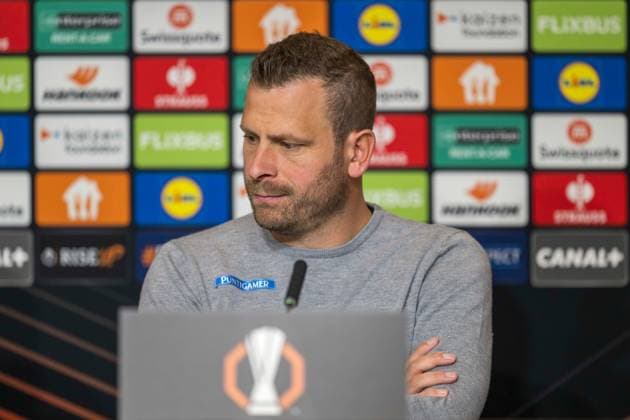 SOCCER - UEFA EL, Sturm vs Nottingham GRAZ,AUSTRIA,05.NOV.25 - SOCCER - UEFA Europa League, SK Sturm Graz vs Nottingham Forest, preview, press conference, PK, Pressekonferenz Sturm. Image shows head coach Juergen Saeumel (Sturm).  GEPAxpictures xAvnixRetkoceri