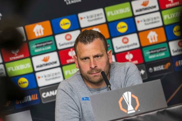 SOCCER - UEFA EL, Sturm vs Nottingham GRAZ,AUSTRIA,05.NOV.25 - SOCCER - UEFA Europa League, SK Sturm Graz vs Nottingham Forest, preview, press conference, PK, Pressekonferenz Sturm. Image shows head coach Juergen Saeumel (Sturm).  GEPAxpictures xAvnixRetkoceri