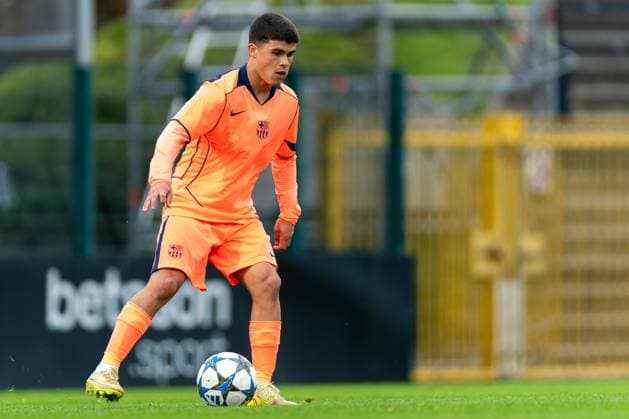 2025-11-05 Club Brugge KV v FC Barcelona, Barca - UEFA Youth League 2025 26 ROESELARE, BELGIUM - NOVEMBER 5: Quim Junyent of FC Barcelona in action during the UEFA Youth League 2025 26 match between Club Brugge KV and FC Barcelona at The NEST on November 5, 2025 in Roeselare, Belgium. Roeselare The NEST Belgium Content not available for redistribution in The Netherlands directly or indirectly through any third parties. Copyright: xJorisxVerwijstx