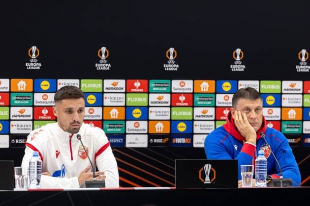 BELGRADE - EUROPA LEAGUE - BELGRADE -LOSC - CONFERENCE DE PRESSE PHOTOPQR VOIX DU NORD PASCAL BONNIERE ; 05 11 2025 ; BELGRADE 05.11.2025 europa League , conference de presse de l equipe de Belgrade avant le match contre le LOSC. Rade KRUNIC et Vladan Milojeviic coach . Photo Pascal Bonniere La voix Du Nord press conference, PK, Pressekonferenz europa League in BELGRADE on November 5, 2025 HAUTS DE FRANCE France  Copyright: xPHOTOPQR VOIXxDUxNORD MAXPPPxPASCALxBONNIEREx 20251105VDN7570 20251105VDN7570