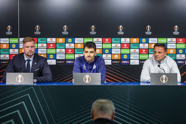 GNK Dinamo press conference, PK, Pressekonferenz GNK Dinamo head coach Mario Kovacevic and player Sandro Kulenovic during press conference before UEFA Europa League group phase football match with Celta Vigo in Zagreb, Croatia on 05. November 2025.  GoranxStanzl PIXSELL