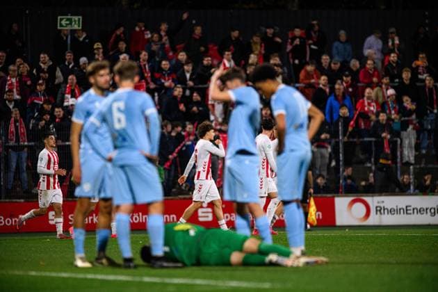 COLOGNE, GERMANY - 5 NOVEMBER, 2025: Fynn Schenten, goal - The football match of UEFA Youth League 1.FC Koeln vs Racing FC Union at Franz Kremer Stadium.  Copyright: xVITALIIxKLIUIEVx