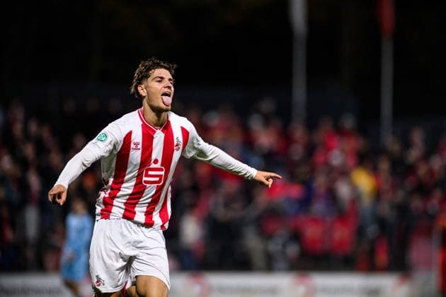 COLOGNE, GERMANY - 5 NOVEMBER, 2025: Alessandro Puzzo, goal - The football match of UEFA Youth League 1.FC Koeln vs Racing FC Union at Franz Kremer Stadium.  Copyright: xVITALIIxKLIUIEVx