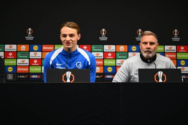 SC Braga v KRC Genk - UEFA Europa League Media Activities 05 11 2025 BRAGA, PORTUGAL - NOVEMBER 05 : Fink Thorsten head coach of KRC Genk and Smets Matte defender of KRC Genk talking to the press during a press conference, PK, Pressekonferenz ahead of the UEFA Europa League 2025 26 League Phase MD4 match between SC Braga and KRC Genk on November 5, 2025 in Braga, Portugal, 05 11 2025 Braga Portugal  Copyright: xVincentxKalutx